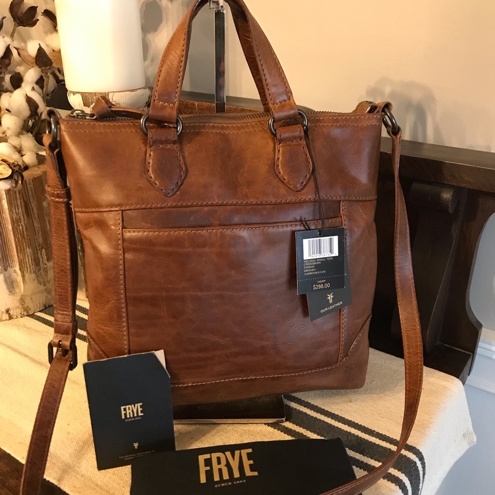 NWT Frye Melissa Leather Tote Crossbody Bag Cognac Brown Retail $ 298